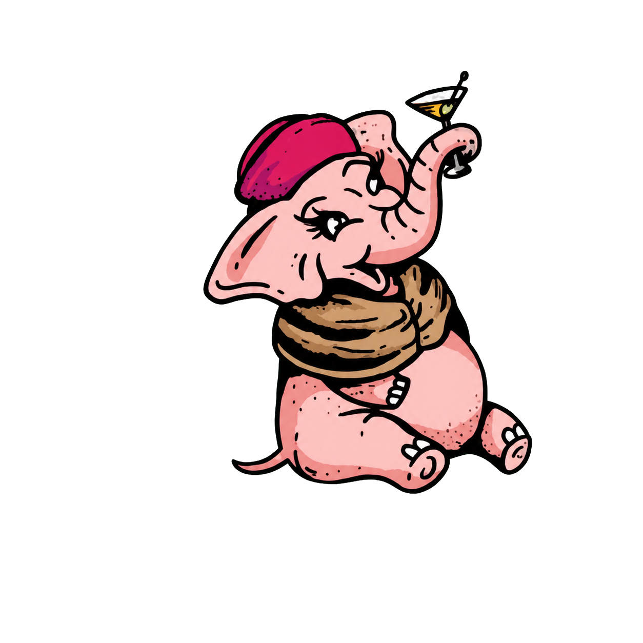The beret elephant girl gossiping on the Curio Room cabinet