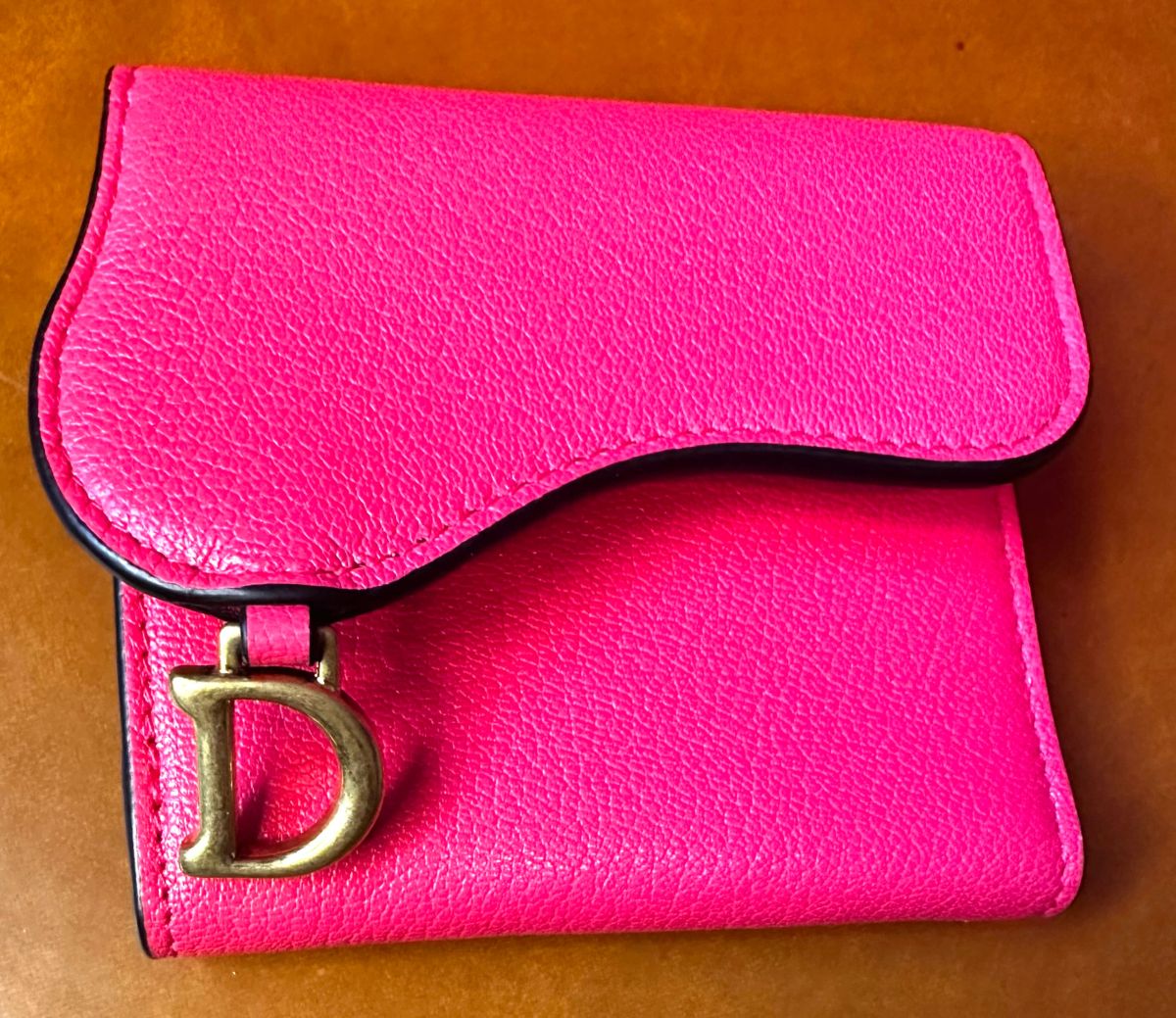 Christian Dior Paris Pink Saddle Lotus Leather Compact Wallet