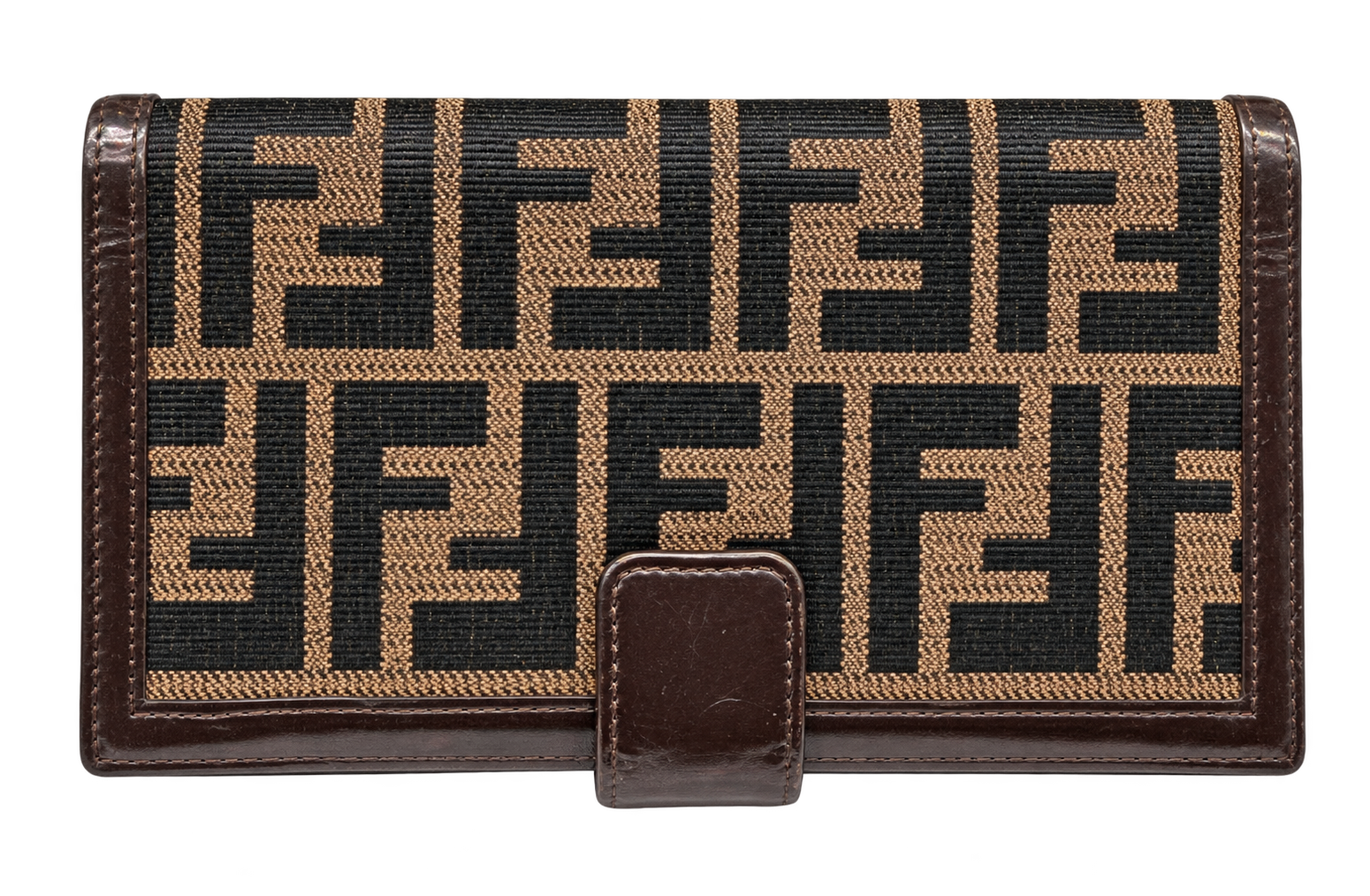 Vintage FENDI Brown Leather FF Zucca Print Snap Wallet