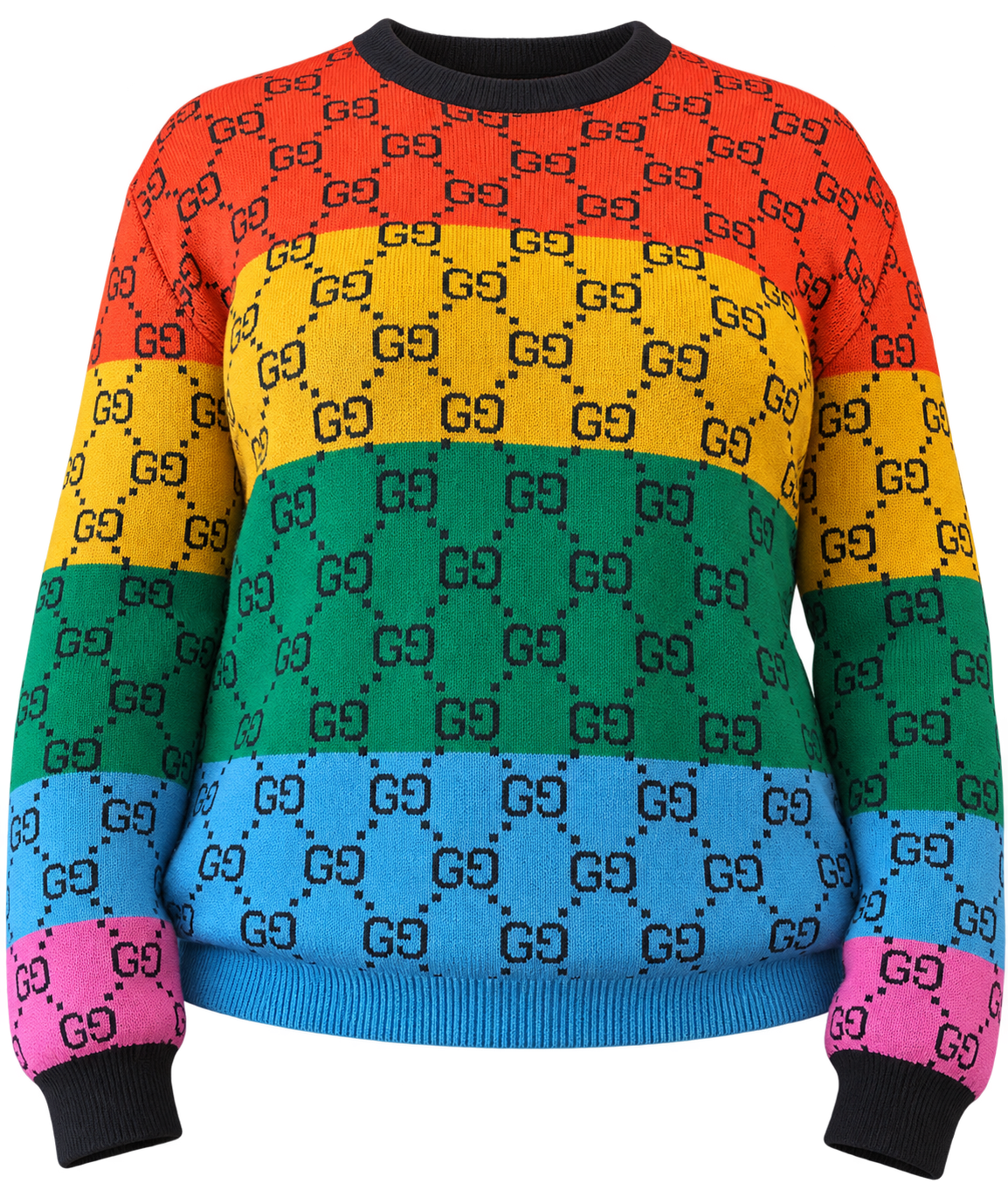 Gucci Colorblock Pattern Crew Neck Sweater