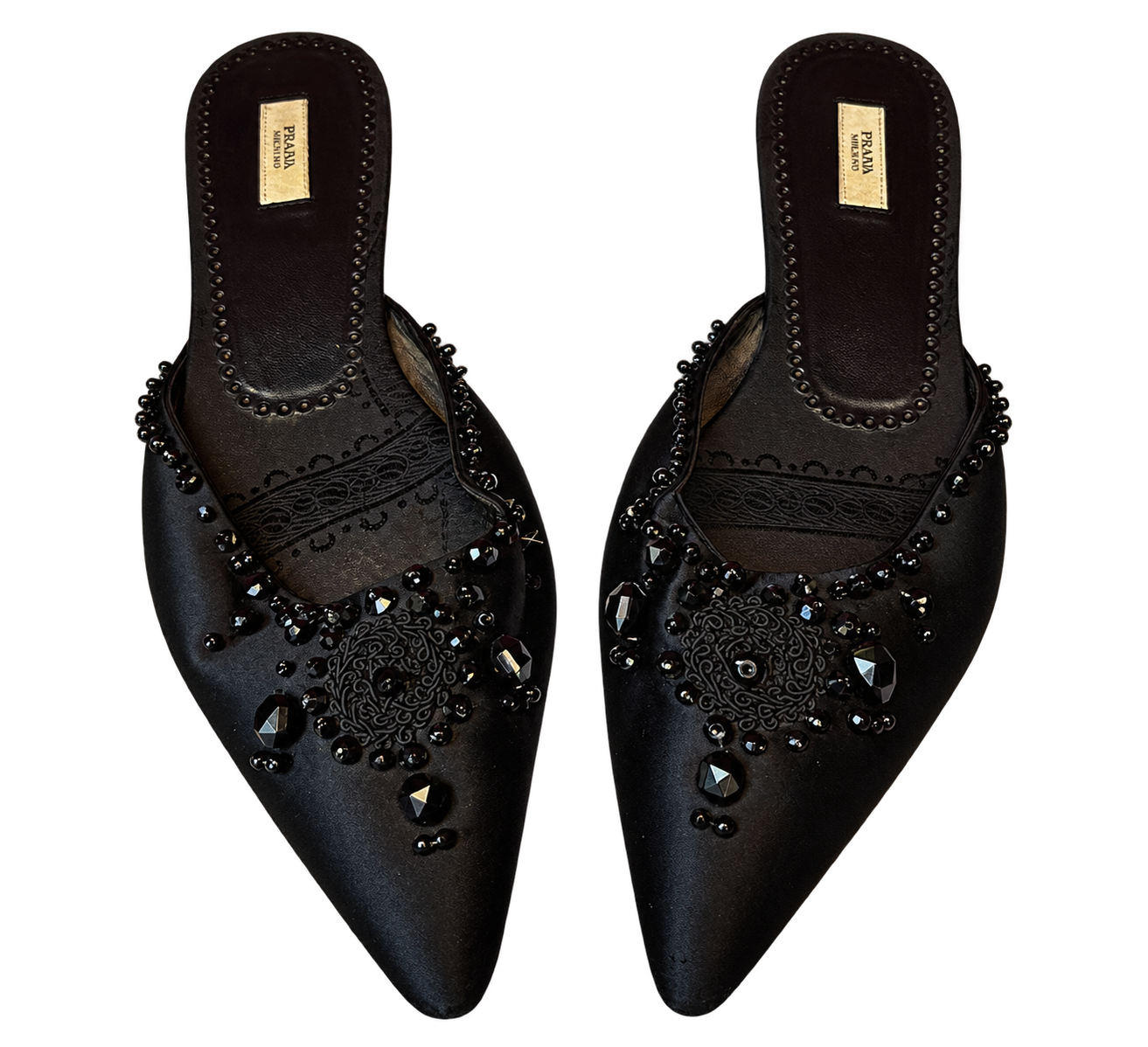 Vintage PRADA Satin Beaded Accents Mules